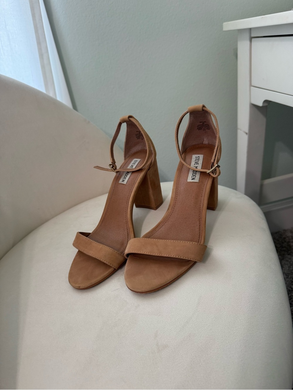 Steve Madden Tan Ankle-Strap Block Heel Sandals